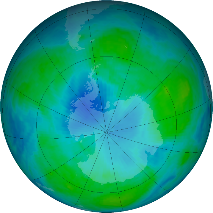Antarctic ozone map for 06 February 1991